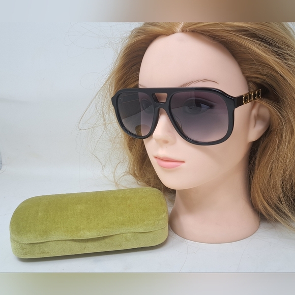 Gucci Women's Sunglasses Unisex GG1188S 002 Pilot Aviator Black Grey 58-17-140 - Picture 3 of 16